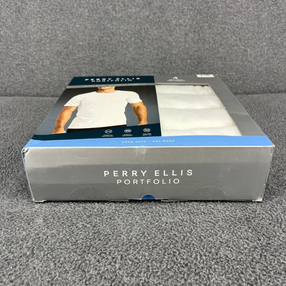 Perry Ellis Portfolio Undershirt Mens L White 4pk Crew Neck Cotton Blend UMPE376